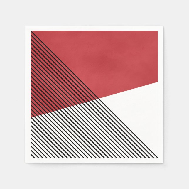Servilleta De Papel Arte geométrico simple negro, blanco y rojo (Anverso)