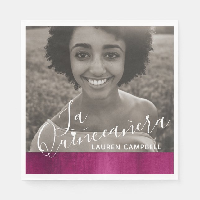 Servilleta De Papel Arte moderno rosa rojo La Quinceañera foto (Anverso)