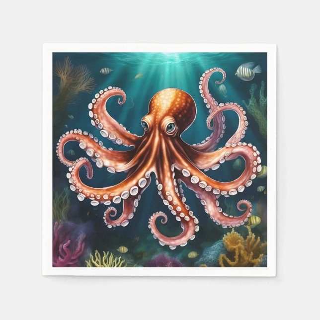 Servilleta De Papel Arte Octopus subacuático (Anverso)