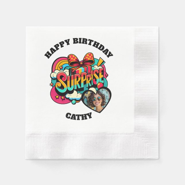 Servilleta De Papel Arte Pop Personalizado Cumpleaños Retro Foto (Anverso)