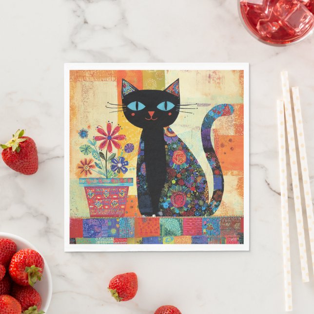 Servilleta De Papel Arte Popular Gato Negro (In situ)