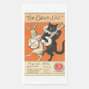Servilleta De Papel Arte Retro Naranja Gato Negro Conejo Blanco Banjo
