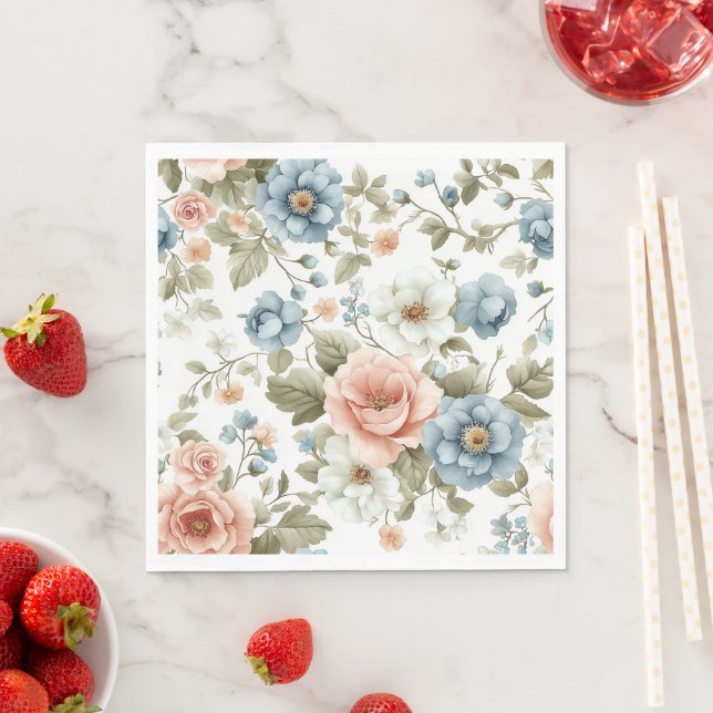 Servilleta De Papel Arte suave de flor pastel botánico (In situ)