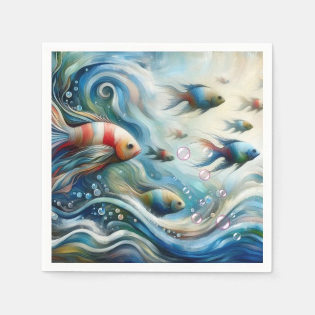 Servilleta De Papel Arte subacuático de peces y corales en acrílico (Anverso)