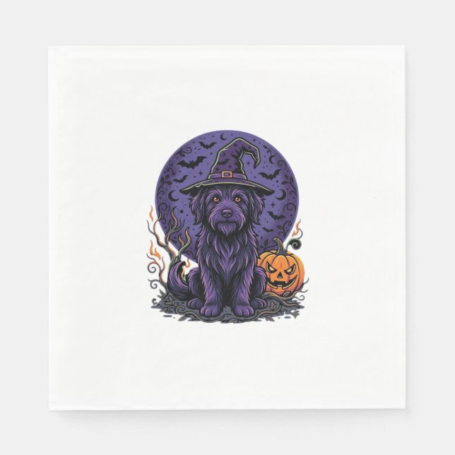 Servilleta De Papel Arte vectorial de perro bruja calabaza de Hallowee (Anverso)