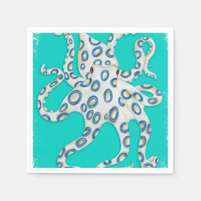 Servilleta De Papel Arte Verde azulado Octopus de Blue Ring (Anverso)