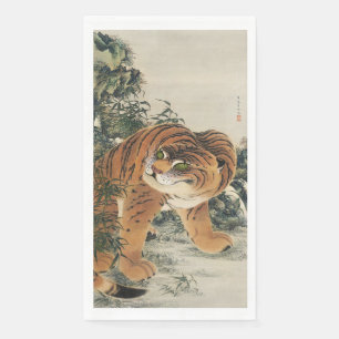 Servilleta De Papel Arte vintage japonés Edo Tigre en bosque de bambú