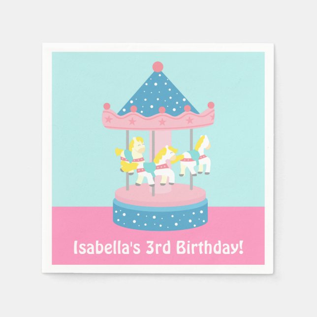 Servilleta De Papel Artículos de fiesta de cumpleaños de tiovivo (Anverso)