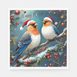 Servilleta De Papel Artistic Holiday Christmas Birds With Santa Hats