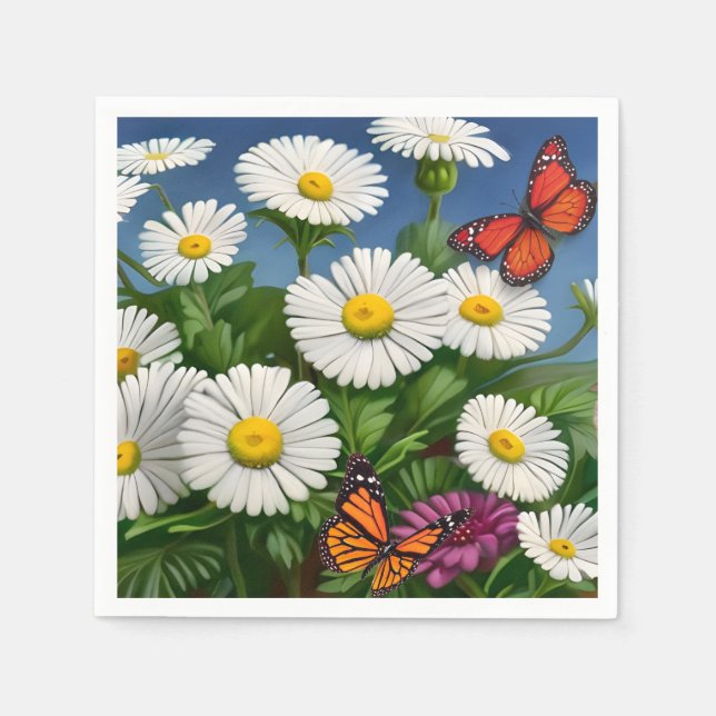 Servilleta De Papel Artsy Fun Daisies And Butterflies (Anverso)
