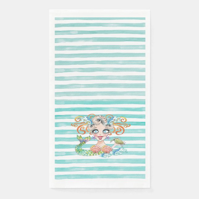 Servilleta De Papel Artsy Mermaid on Blue Stripes (Anverso)