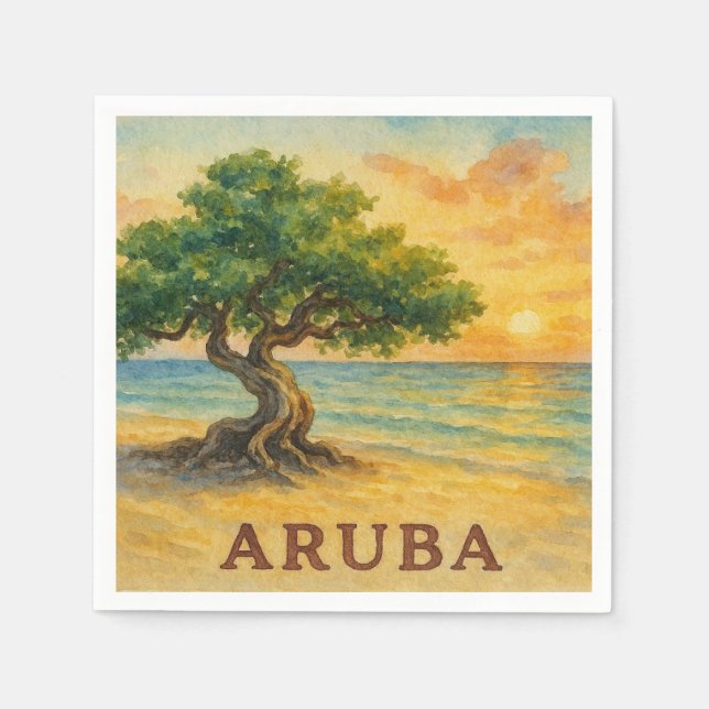 Servilleta De Papel Aruba Eagle Beach Divi Tree Golden Hour (Anverso)