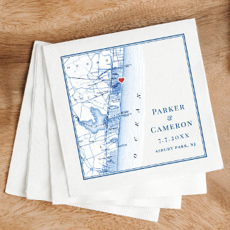 Servilleta De Papel Asbury Park NJ Map Elegant Navy Blue Boda