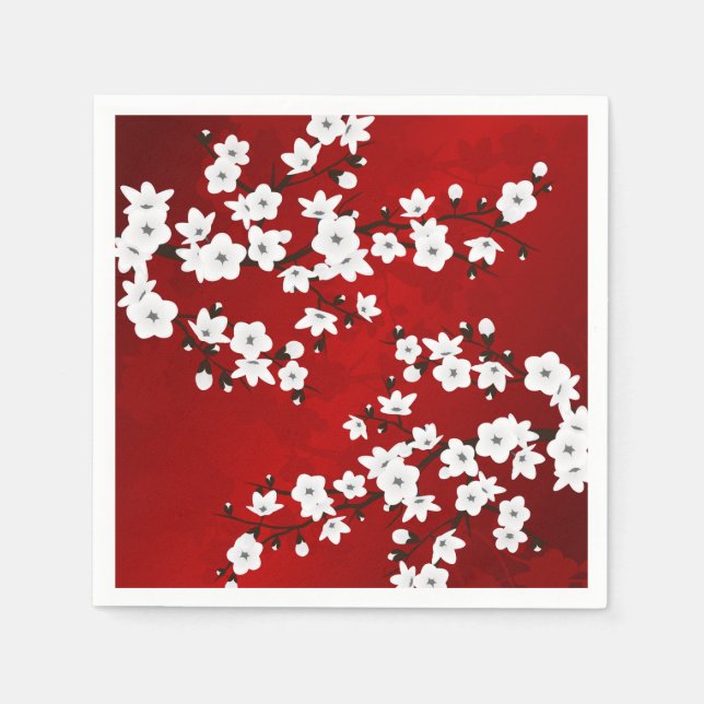 Servilleta De Papel Asia Floral White Cherry Blossom Red (Anverso)