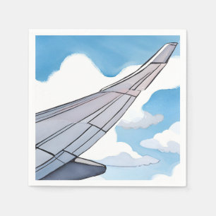 Servilleta De Papel Asiento de Ventana Avión Ala Cielo Acuarela Viaj