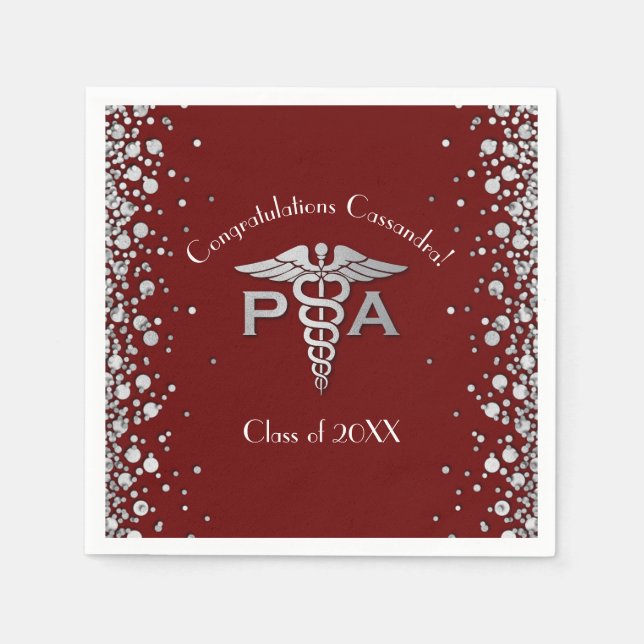 Servilleta De Papel Asistente de Médico PA Graduación Granate Plata (Anverso)