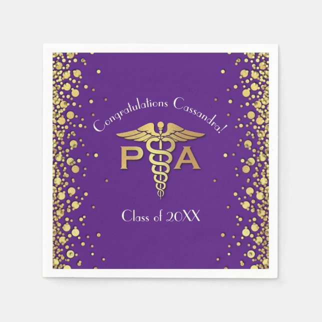 Servilleta De Papel Asistente Médico Graduación Morado Dorado (Anverso)