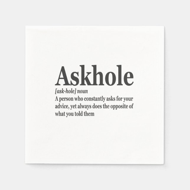 Servilleta De Papel Askhole Definición Hilarious Gag Dictionary Adulto (Anverso)