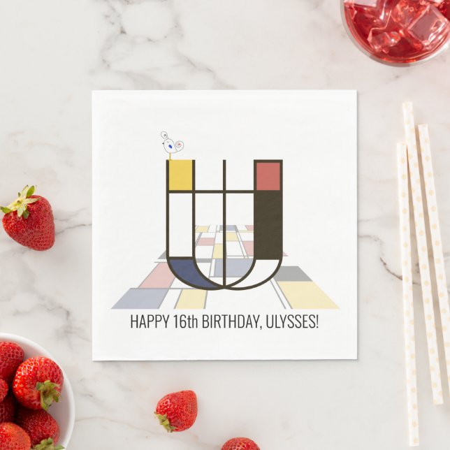 Servilleta De Papel Asombroso Monograma estilo Neoplasticismo. Letra U (In situ)