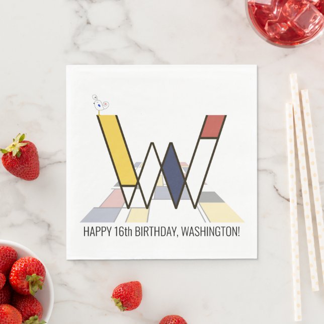 Servilleta De Papel Asombroso Monograma estilo Neoplasticismo. Letra W (In situ)