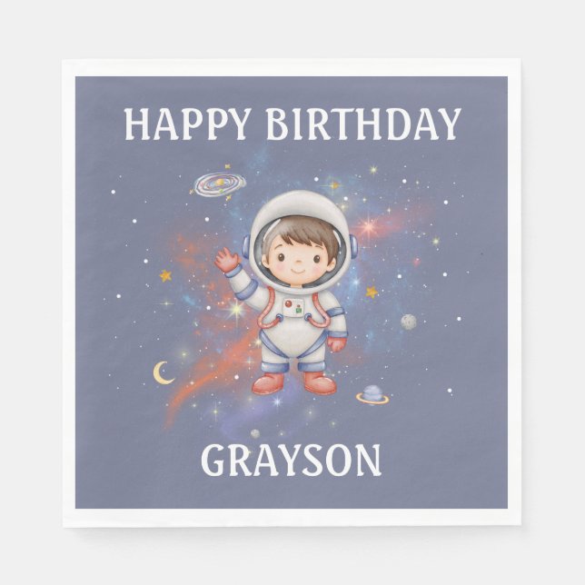 Servilleta De Papel Astronaut Outer Space Girl Birthday (Anverso)
