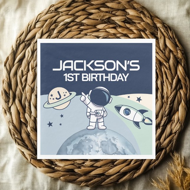 Servilleta De Papel Astronauta del espacio ultraterrestre lindo Cumple (Cute Outer Space Astronaut Birthday Napkins)