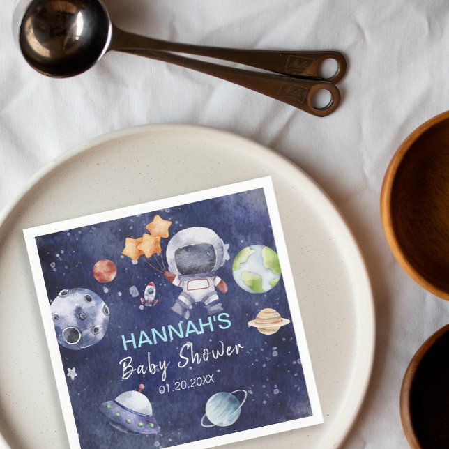 Servilleta De Papel Astronauta - Fiesta Baby Shower Boy (Astronaut Outer Space Boy Baby Shower Party Napkins)