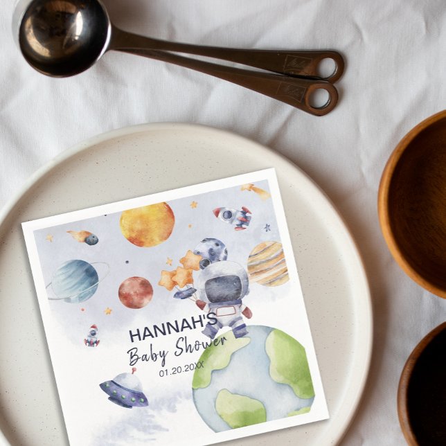 Servilleta De Papel Astronauta - Fiesta Baby Shower Boy (Astronaut Outer Space Boy Baby Shower Party Napkins)