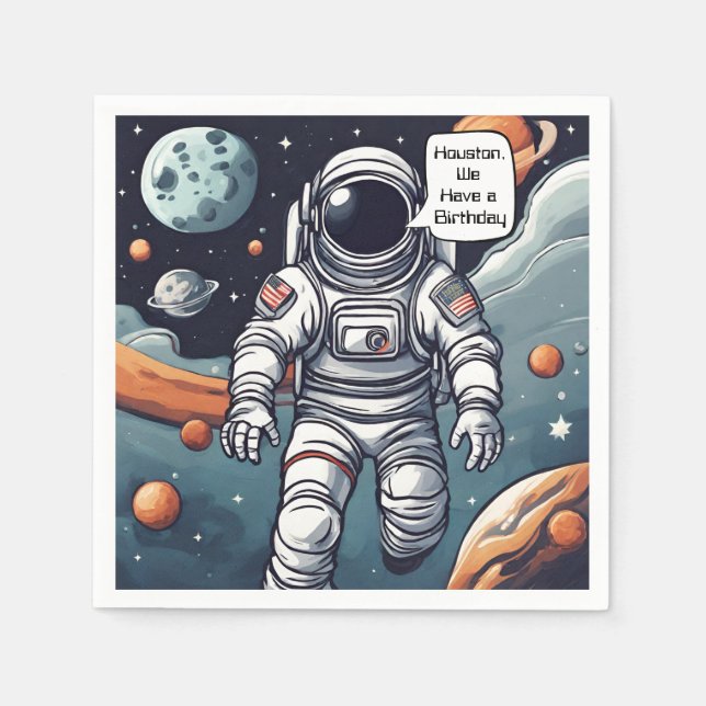 Servilleta De Papel Astronauta Houston, ¡Tenemos Un Cumpleaños! (Anverso)