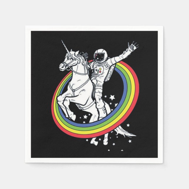 Servilleta De Papel Astronauta montando un unicornio (Anverso)