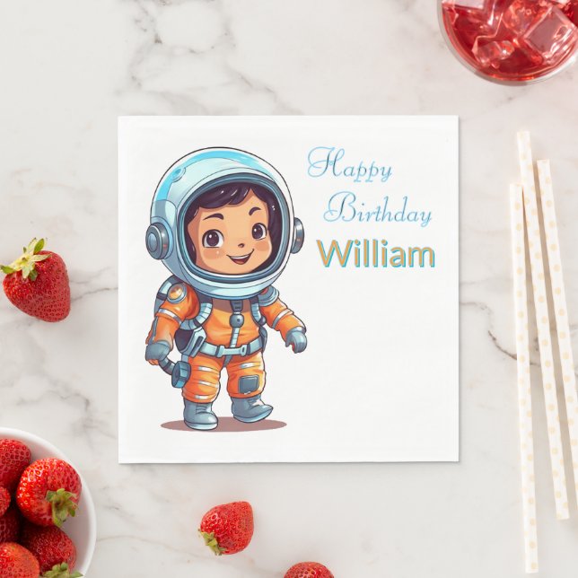 Servilleta De Papel Astronauta Personalizado Feliz Cumpleaños (In situ)