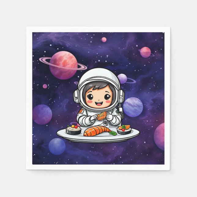 Servilleta De Papel Astronautas comiendo sushi (Anverso)