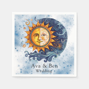 Servilleta De Papel Astronomía celeste Boda amarillo azul Sol azul