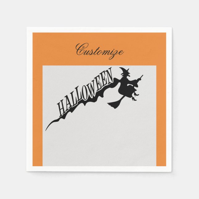 Servilleta De Papel Asustada Witch Riding Broom Halloween Thunder_Cove (Anverso)