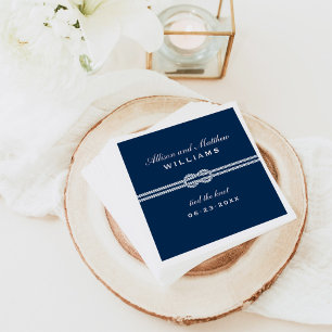 Servilleta De Papel Atado Monograma del Boda Náutico Azul de la Marina
