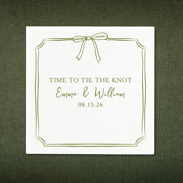 Servilleta De Papel "Atar El Cerdo" Elegante Bow Simple Boda De Oliva (Perfect for "Tying the Knot," these olive green napkins with a chic bow design can be customized!)