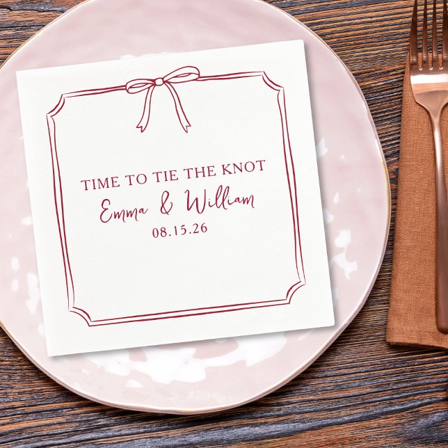 Servilleta De Papel "Atar El Cuello" Bow Burgundy Maroon Custom Weddin (Elegant 'Time to Tie the Knot' wedding napkins with a minimalist bow design for a chic special touch)