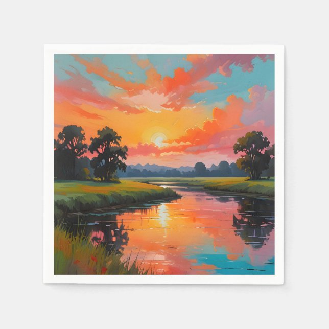 Servilleta De Papel Atardecer al borde del río (Anverso)
