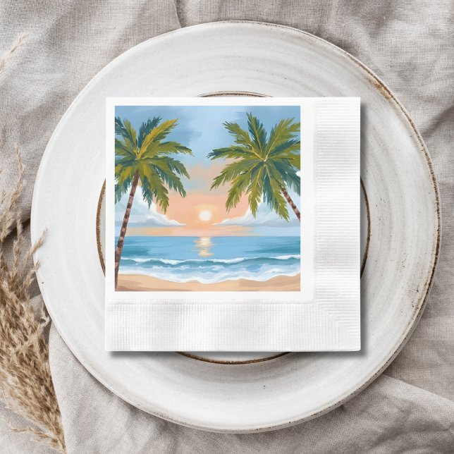 Servilleta De Papel Atardecer de palmera | Boda en playa tropical (Subido por el creador)