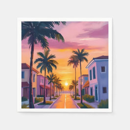 Servilleta De Papel Atardecer en Miami Beach | Acuarela del Océano Flo