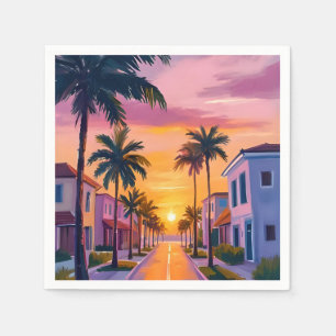 Servilleta De Papel Atardecer en Miami Beach Acuarela del Océano Flo
