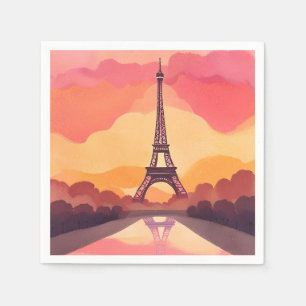 Servilleta De Papel Atardecer en París Torre Eiffel Francia Acuarela