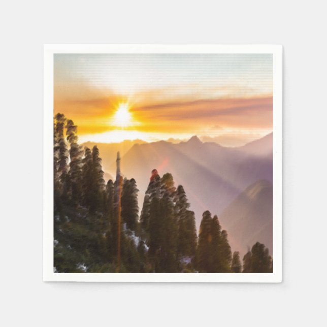 Servilleta De Papel Atardecer sobre foto de bosque (Anverso)