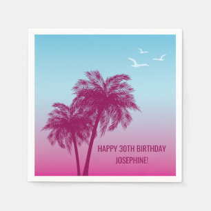 Servilleta De Papel Atardecer Tropical Con Palmeras Rosadas Feliz Cump