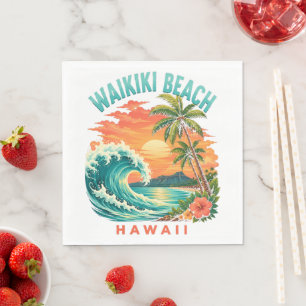 Servilleta De Papel Atardecer tropical en la playa Waikiki Hawaii
