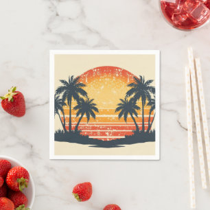 Servilleta De Papel Atardecer Tropical Retro Palmeras 