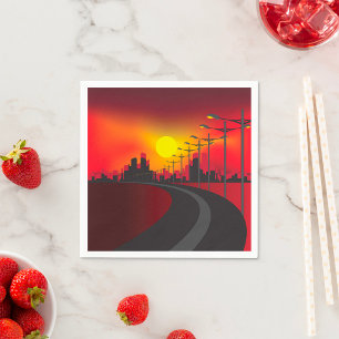 Servilleta De Papel Atardecer Urbano en la Carretera Silueta de la Ciu