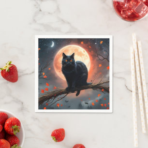Servilleta De Papel Aterrador Halloween Black Cat Moonlight,