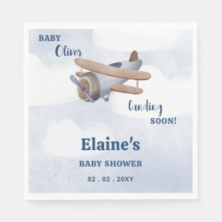 Servilleta De Papel Aterrizar pronto Baby Shower del avión Blue Boy