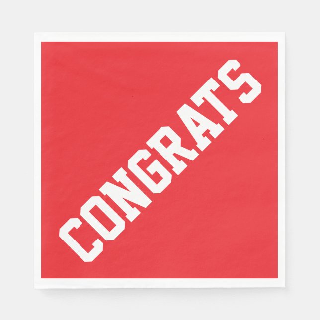Servilleta De Papel Athletic Sporty CONGRATS Text On Bright Red (Anverso)
